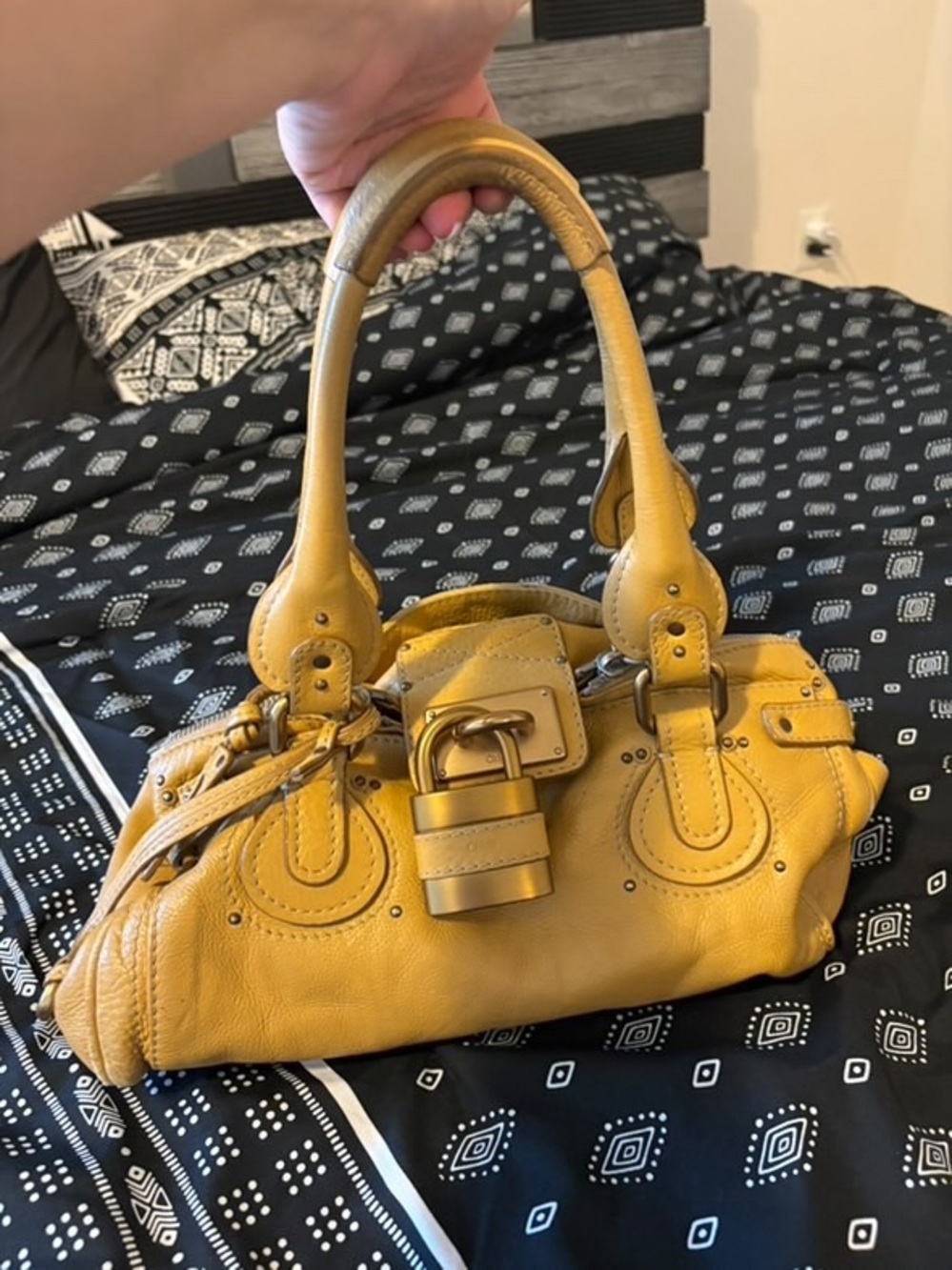 Chloe Tan Leather Satchel Handbag with Padlock Detail